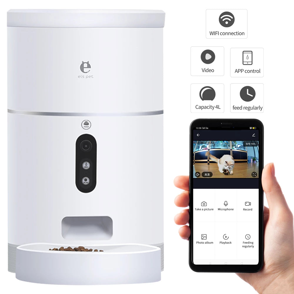 App-Controlled Smart cat Food Dispenser with HD Wide Angle Camera