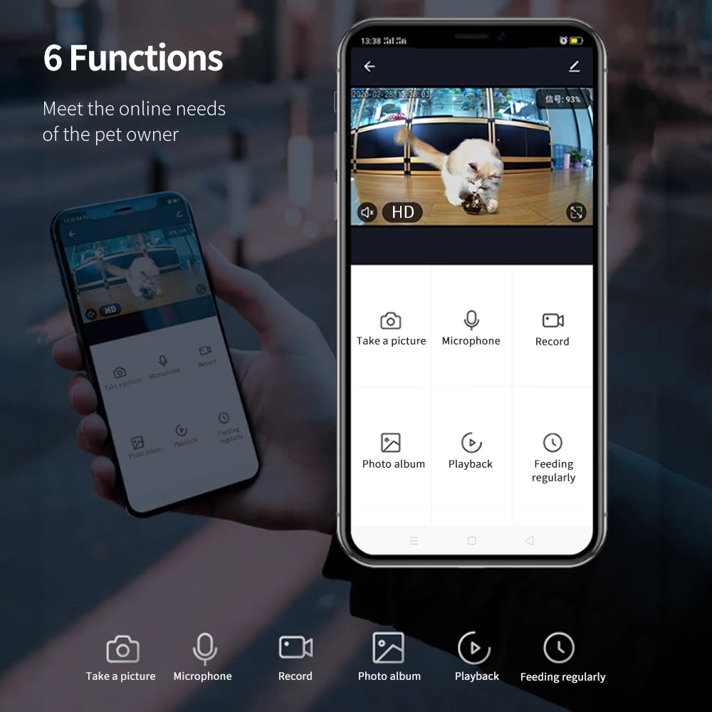 App-Controlled Smart cat Food Dispenser with HD Wide Angle Camera
